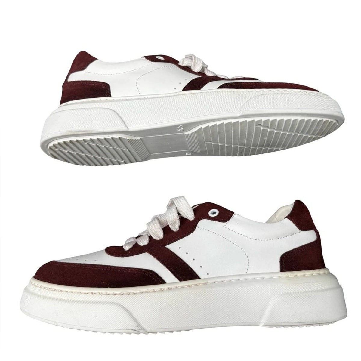 Baldinini Leather Sneakers Men’s EU 39 US 6 White Burgundy Made in Italy