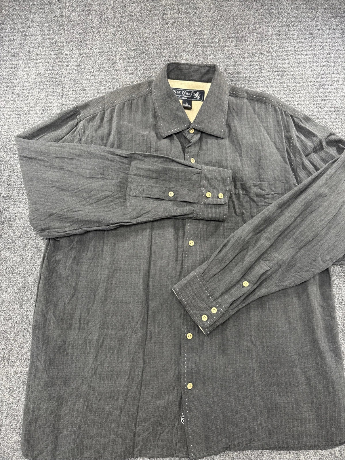 Nat Nast Luxury Originals Silk Cotton Button Up Shirt Gray Mens Large Casual