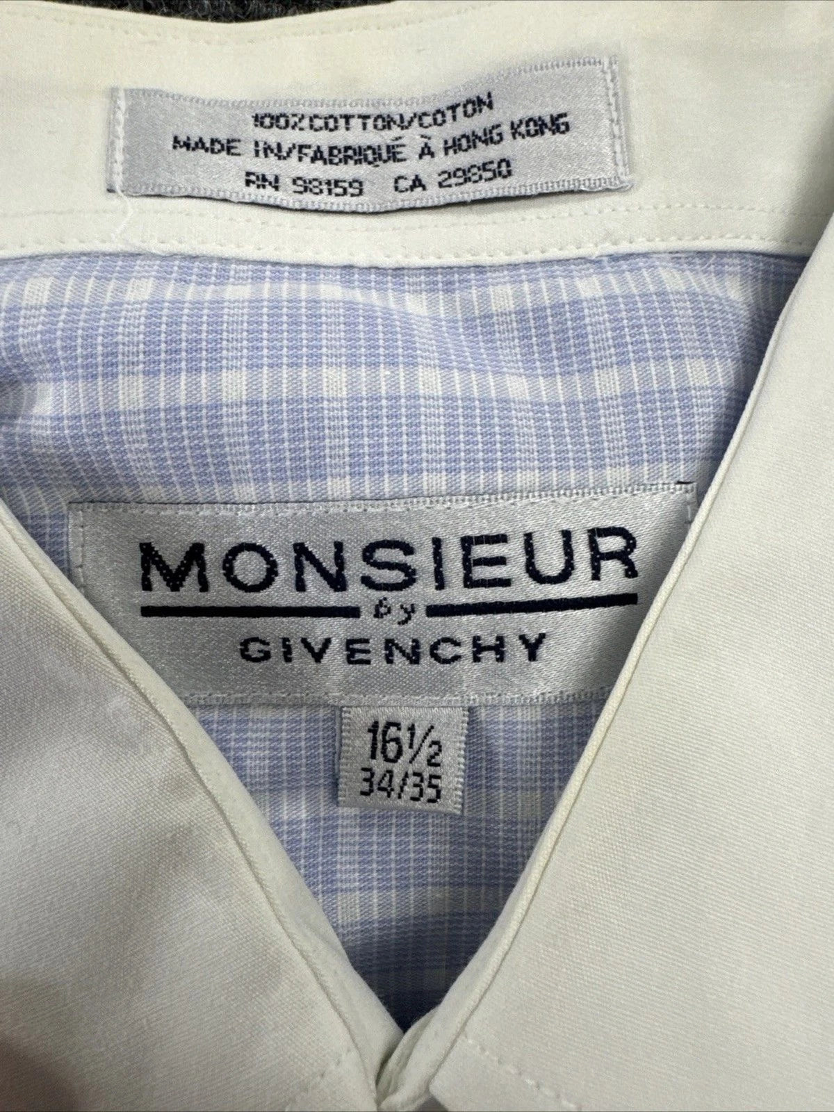 Vintage Monsieur by Givenchy Shirt Men’s 16.5 34-35 Large Blue Check BNWOT