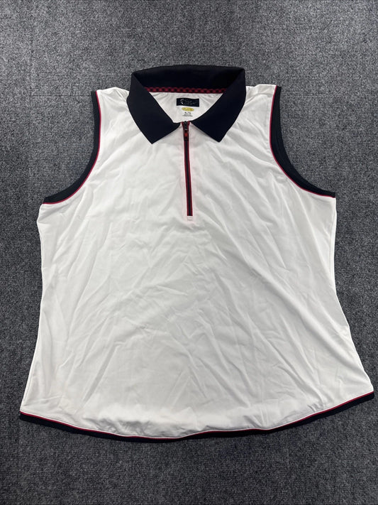 Greg Norman Play Dry Sleeveless Golf Polo White Black Red Women’s XL