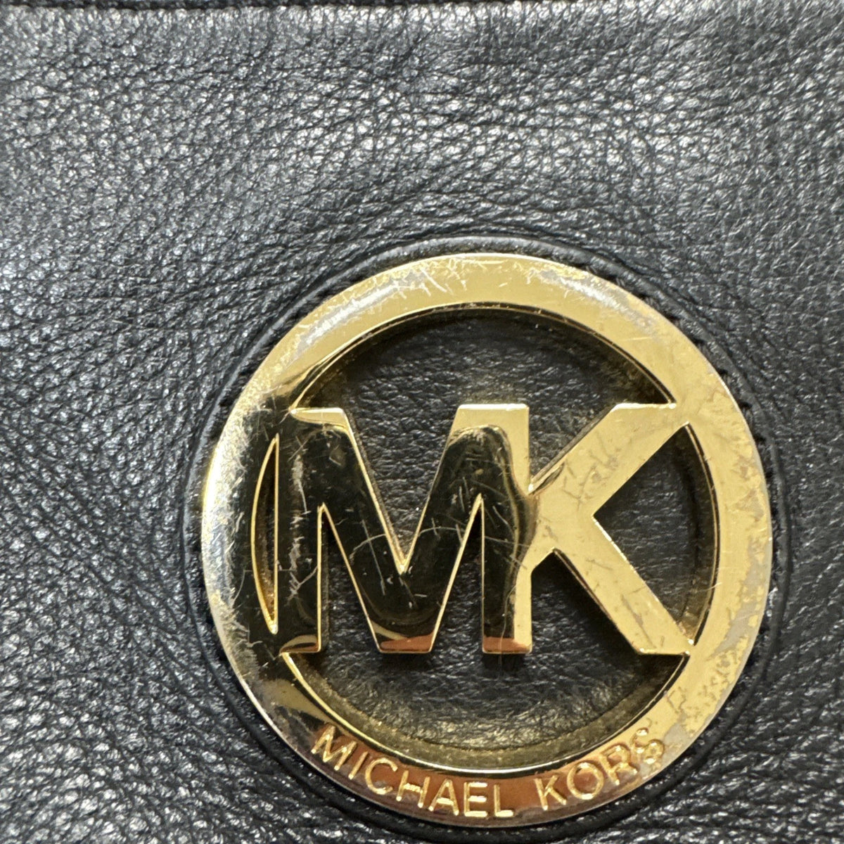 Michael Kors Fulton Large Wristlet Wallet Black Pebbled Leather Gold MK Clutch