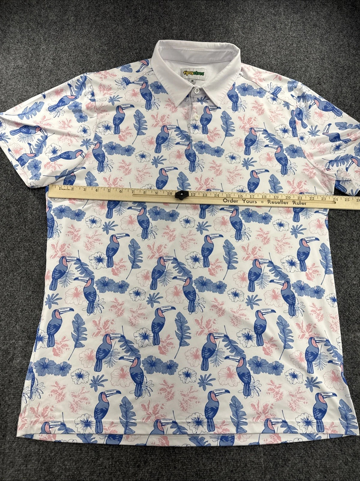 Tipsy Elves Toucan Tropical Floral Golf Polo Shirt Men’s XXL Performance