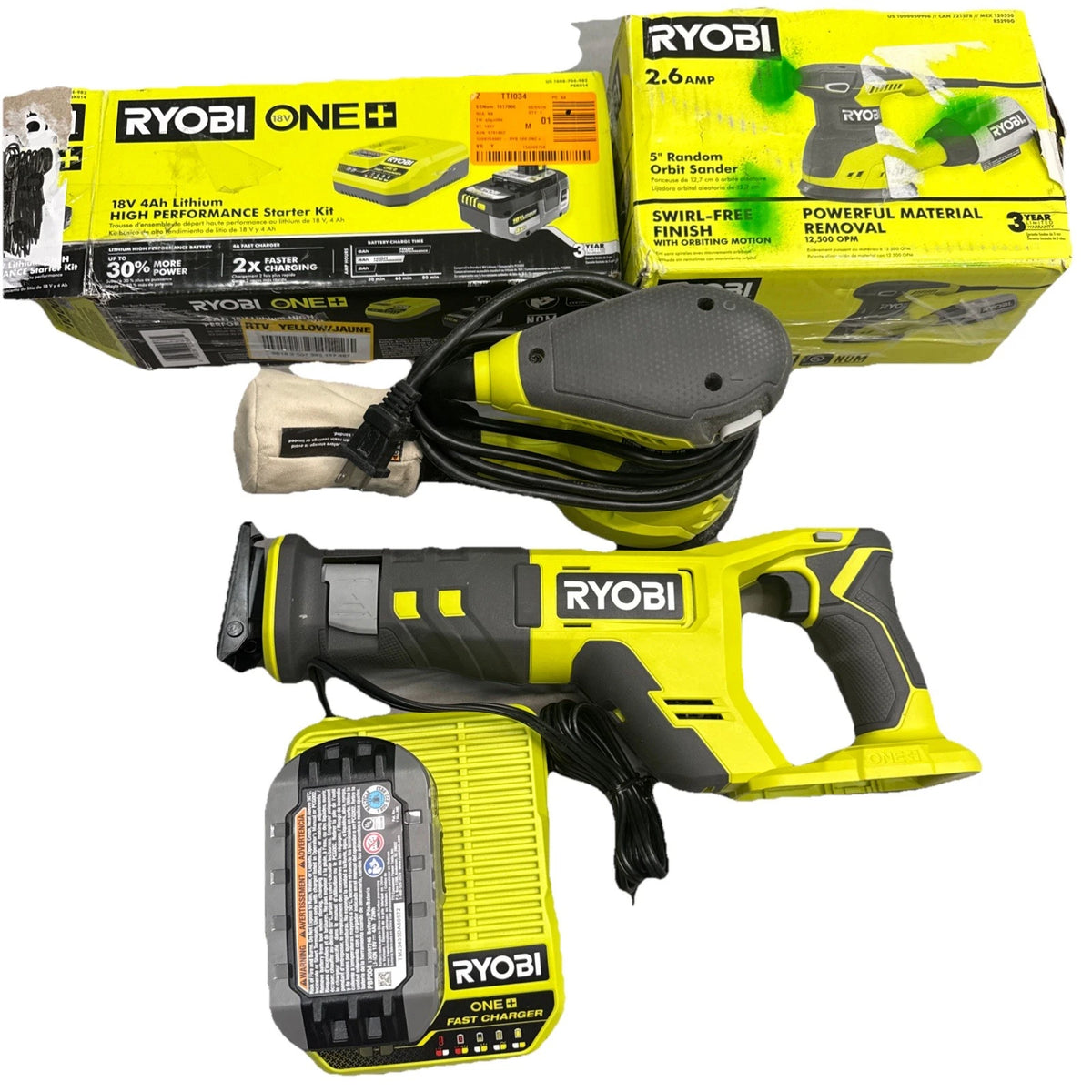 Ryobi Tool Bundle Recip Saw Orbit Sander Charger Battery Tested Working 18V