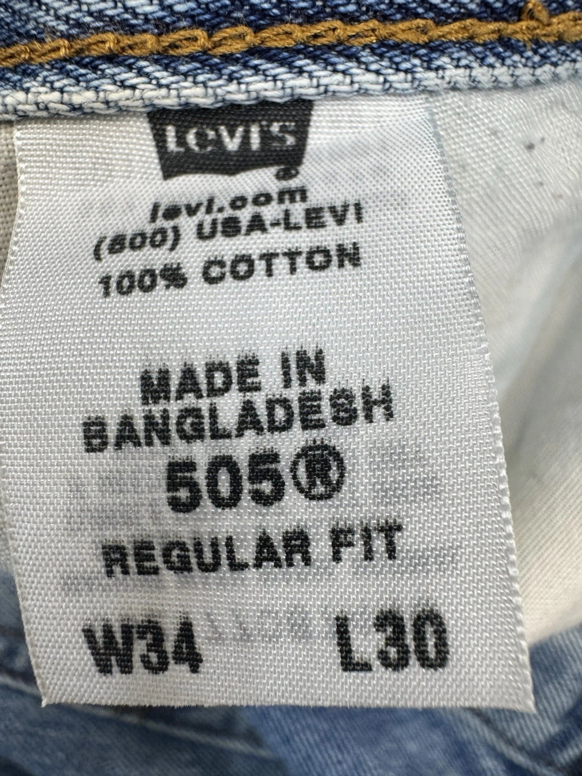 Levi's 505 Regular Fit Jeans Men's 34x30 Light Wash 100% Cotton Straight Leg