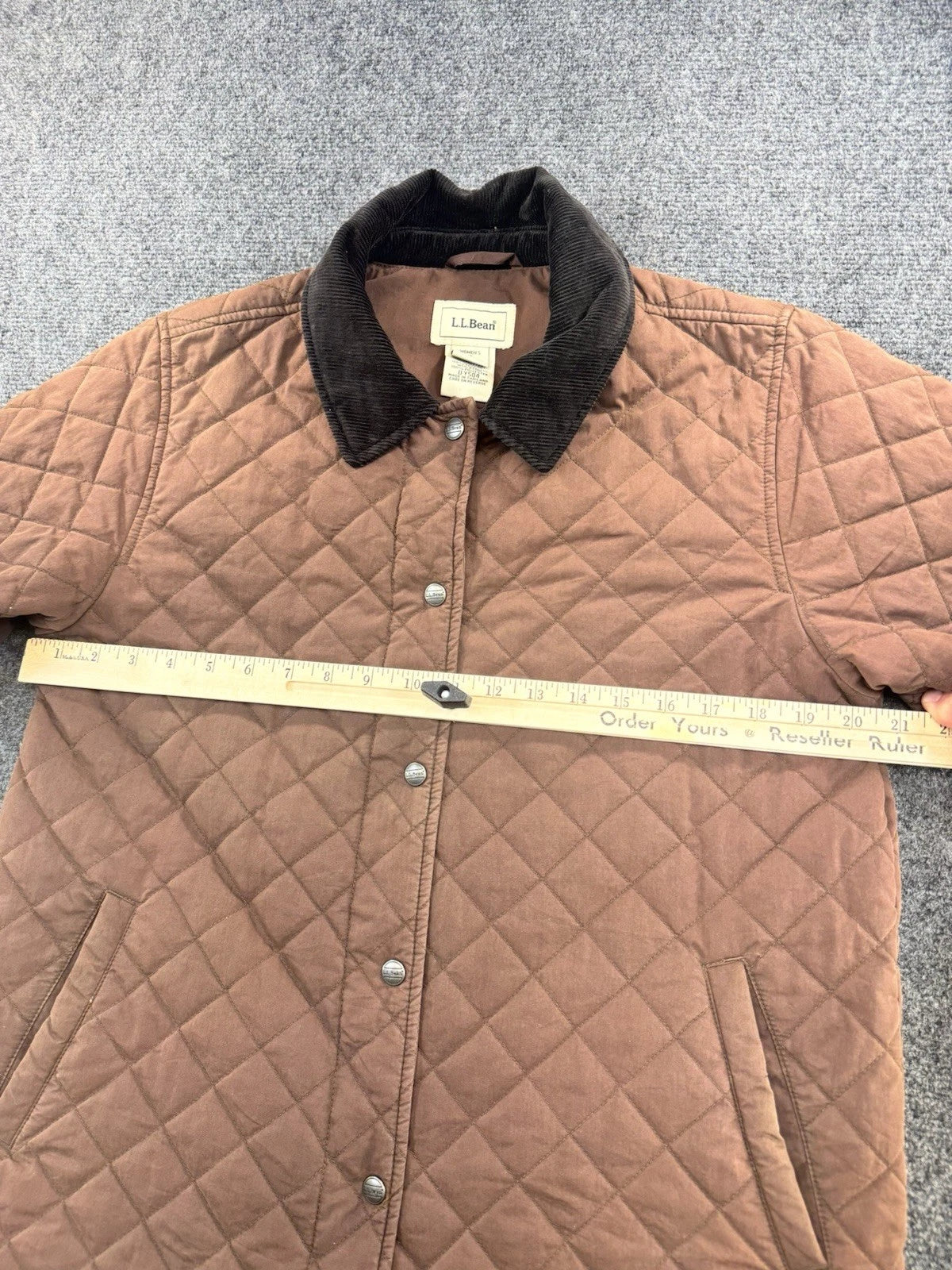 L.L.Bean Women's Quilted Barn Jacket Brown Corduroy Collar Snap Front Size S
