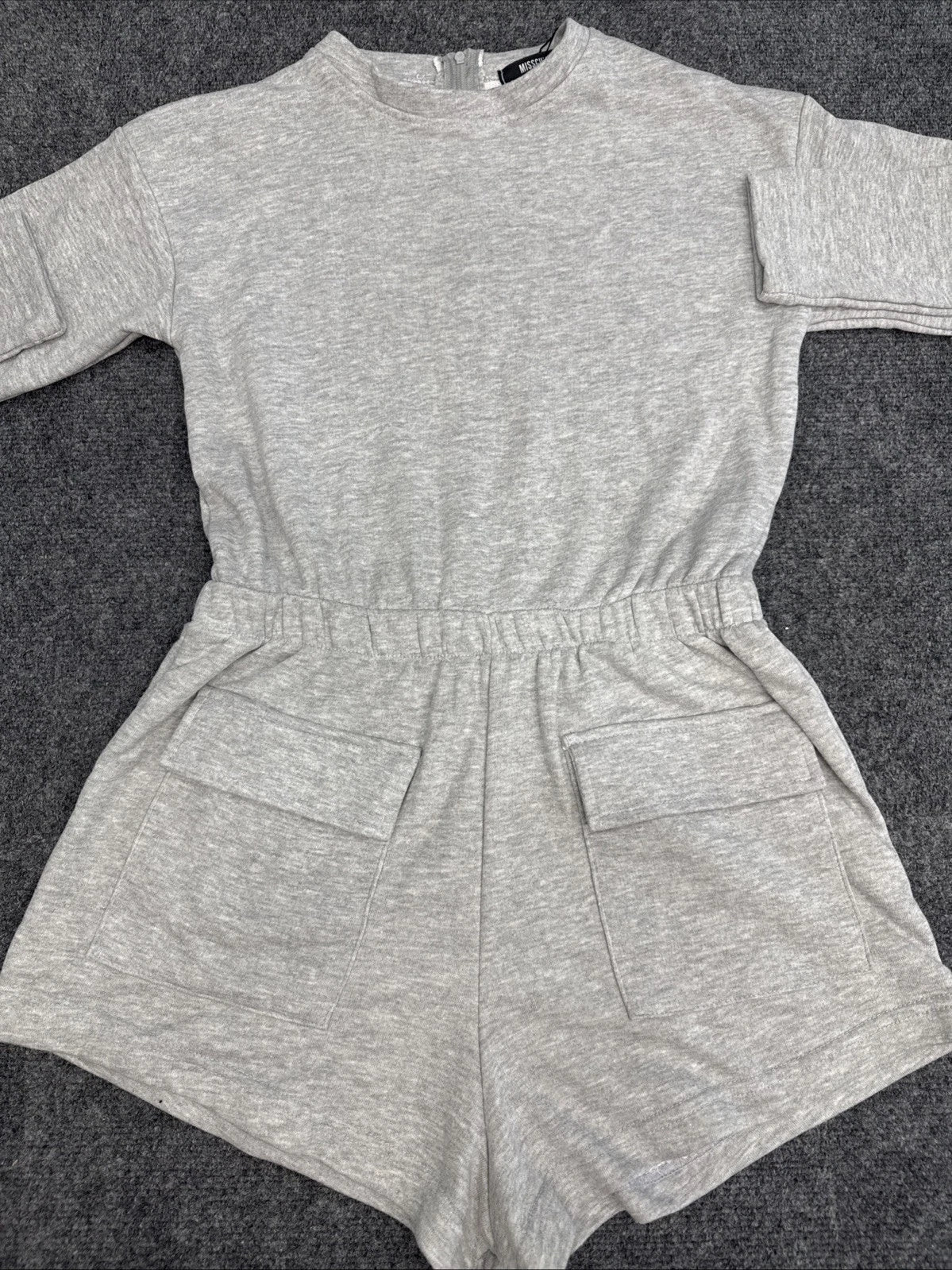 Missguided Grey Long Sleeve Playsuit Romper Women's US 4 UK 8 NWT Pockets