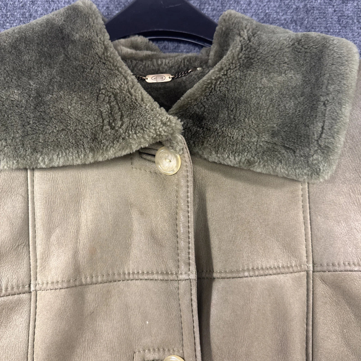 Vintage Sawyer of Napa Sheepskin Shearling Coat Olive Green Made in Canada