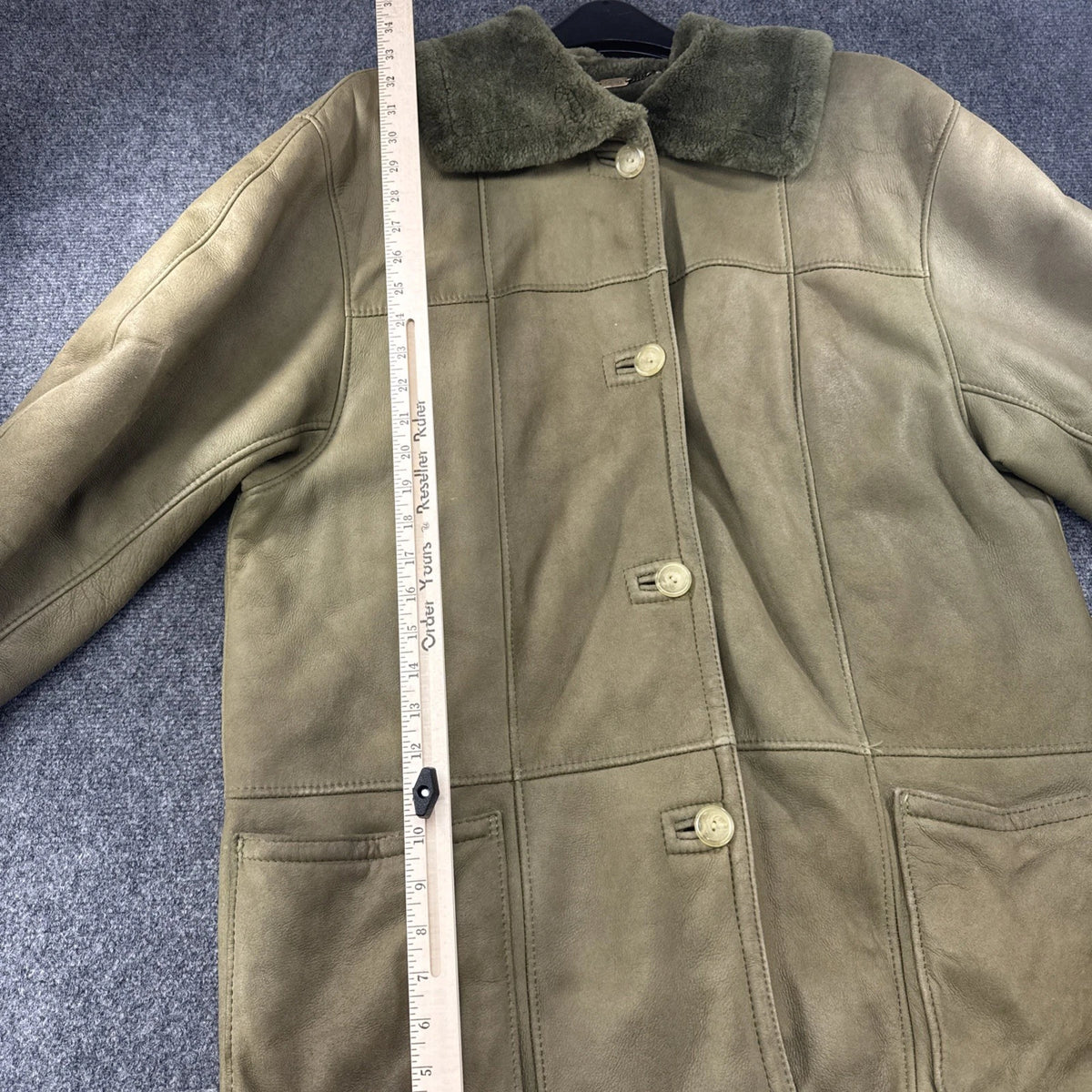 Vintage Sawyer of Napa Sheepskin Shearling Coat Olive Green Made in Canada