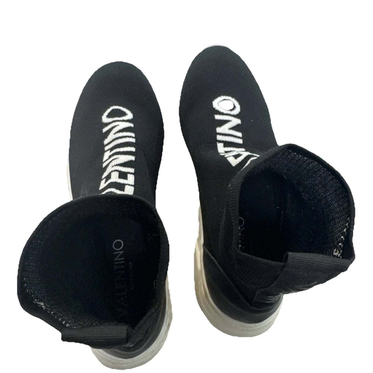Valentino Sound Sock Sneakers Womens 6.5 Black Logo Designer Shoes EUC
