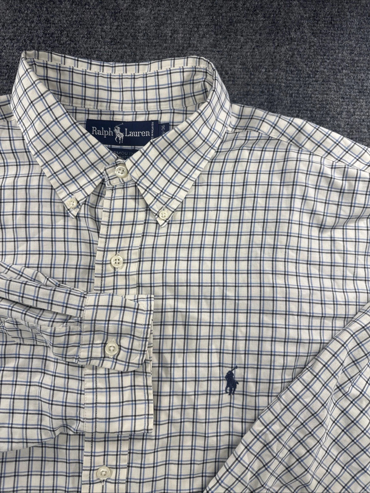 Polo Ralph Lauren Yarmouth Button Down Shirt White Blue Check 17 36 Cotton