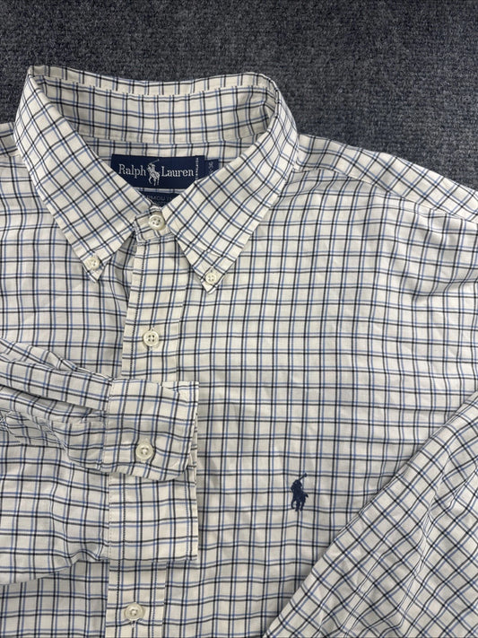 Polo Ralph Lauren Yarmouth Button Down Shirt White Blue Check 17 36 Cotton