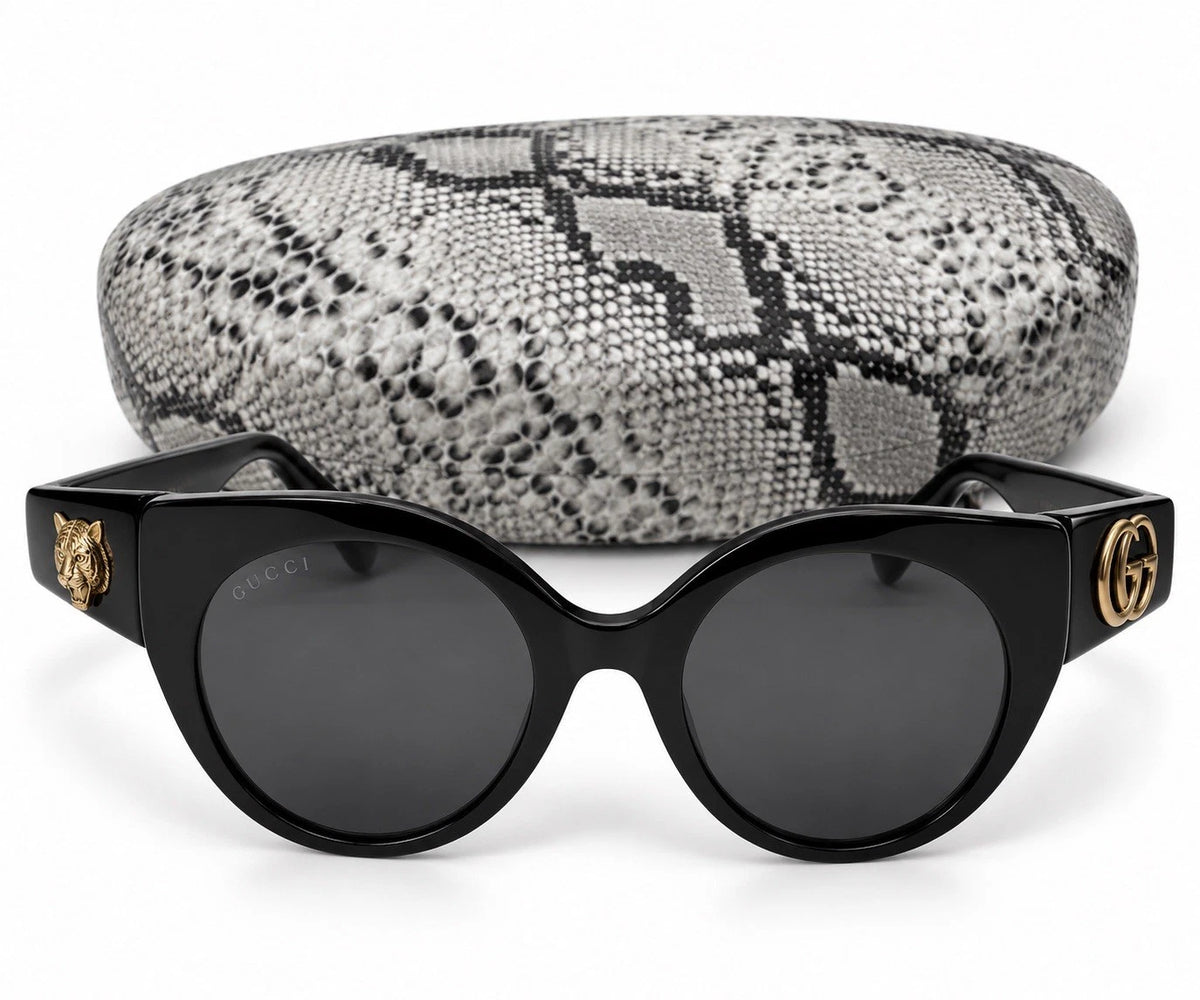 Gucci GG0028S 001 Sunglasses Black Gold Tiger GG 52-24-140 Italy w Case