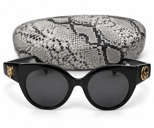 Gucci GG0028S 001 Sunglasses Black Gold Tiger GG 52-24-140 Italy w Case