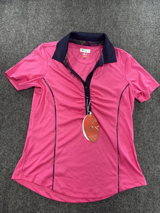 Greg Norman ML75 Play Dry Golf Polo, Women's Small, Bright Pink/Navy (NWT)