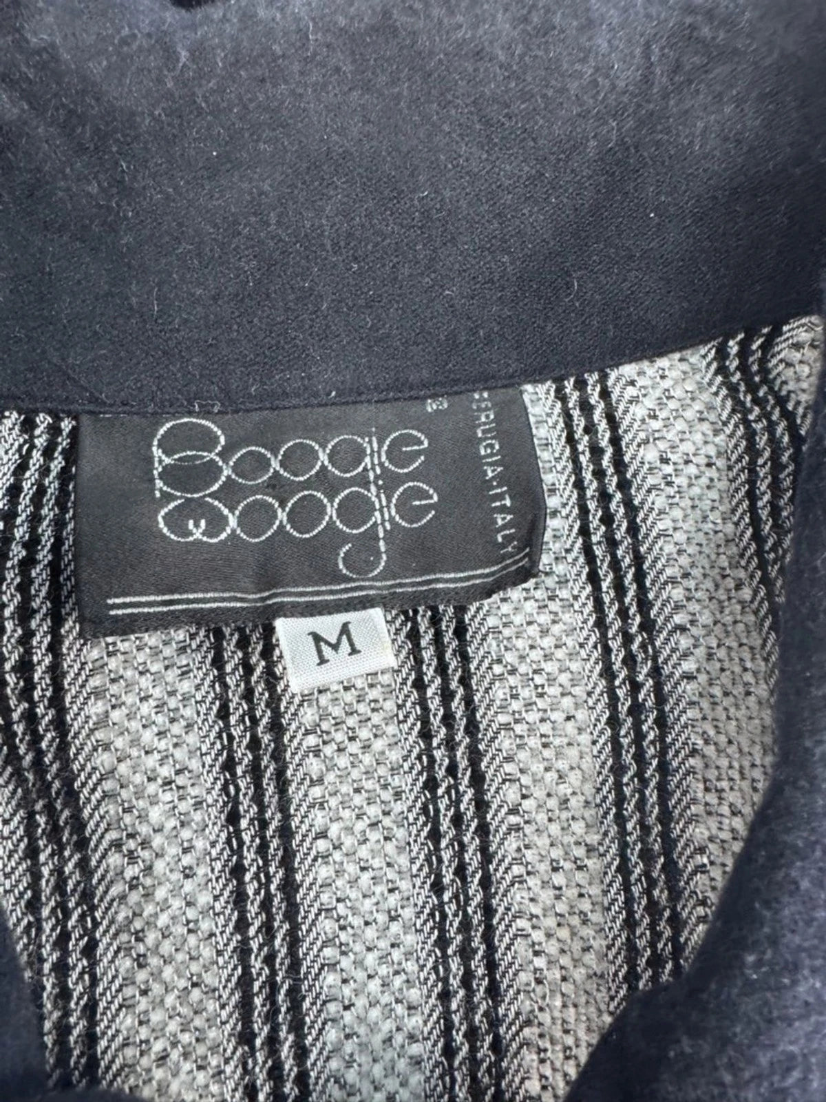 Boogie Boogie Italy Mens M Black Striped Knit Shirt Jacket Vintage Y2K