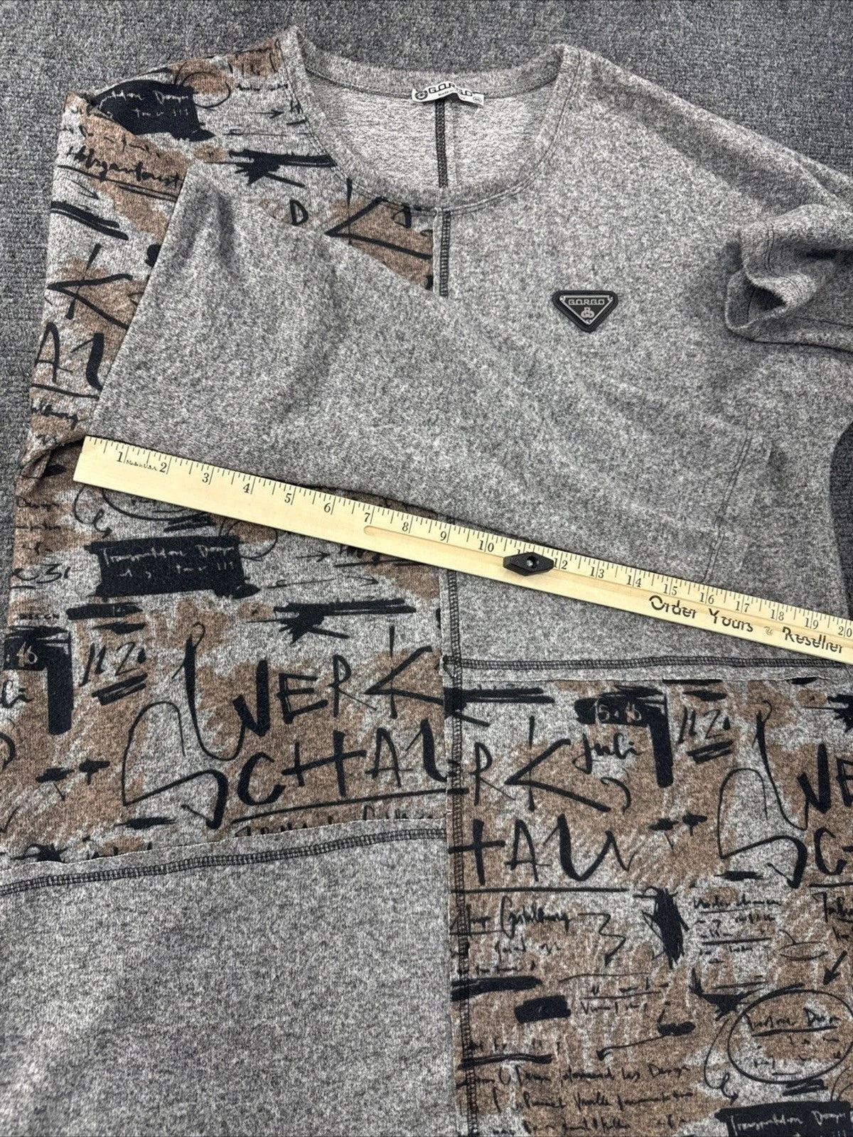 GORGO Abstract Graphic Knit Sweater Gray Graffiti Pullover Women's 46 EU