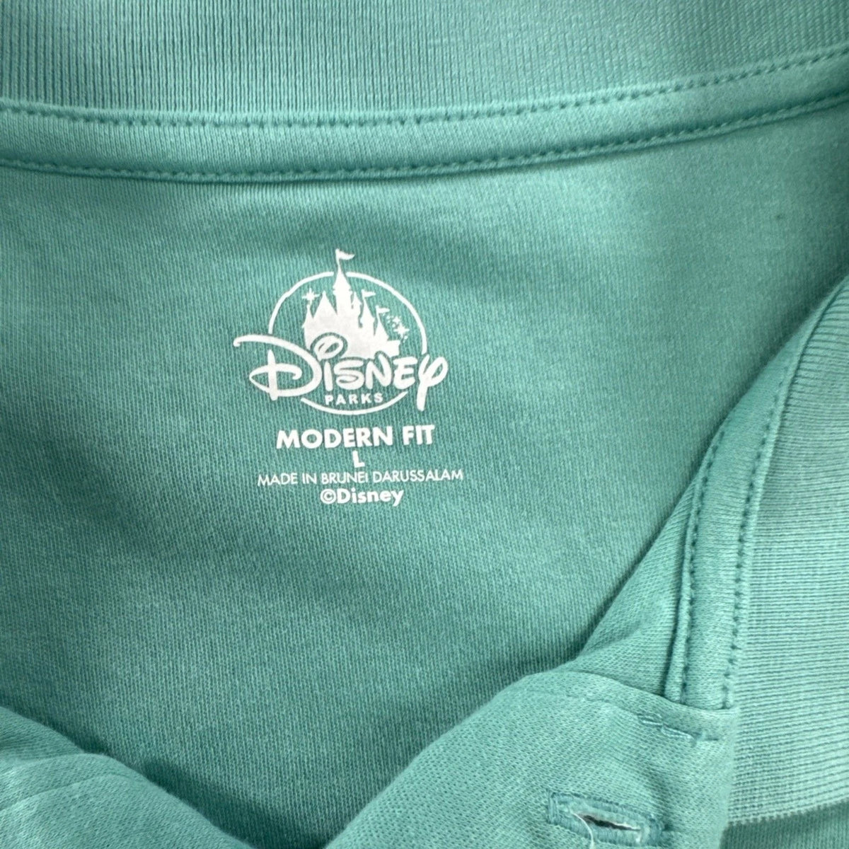 Disney Parks Mickey Mouse Embroidered Polo Shirt Turquoise Modern Fit Mens Large