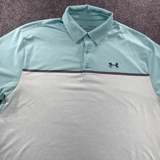 Under Armour Playoff Polo Mens L Aqua White Colorblock Golf Performance Shirt