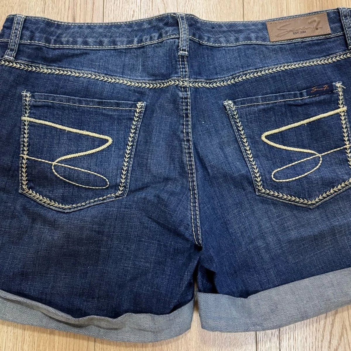 Seven7 Blue Distressed Denim Shorts Cuffed Hem Women's Large Stretch Jeans