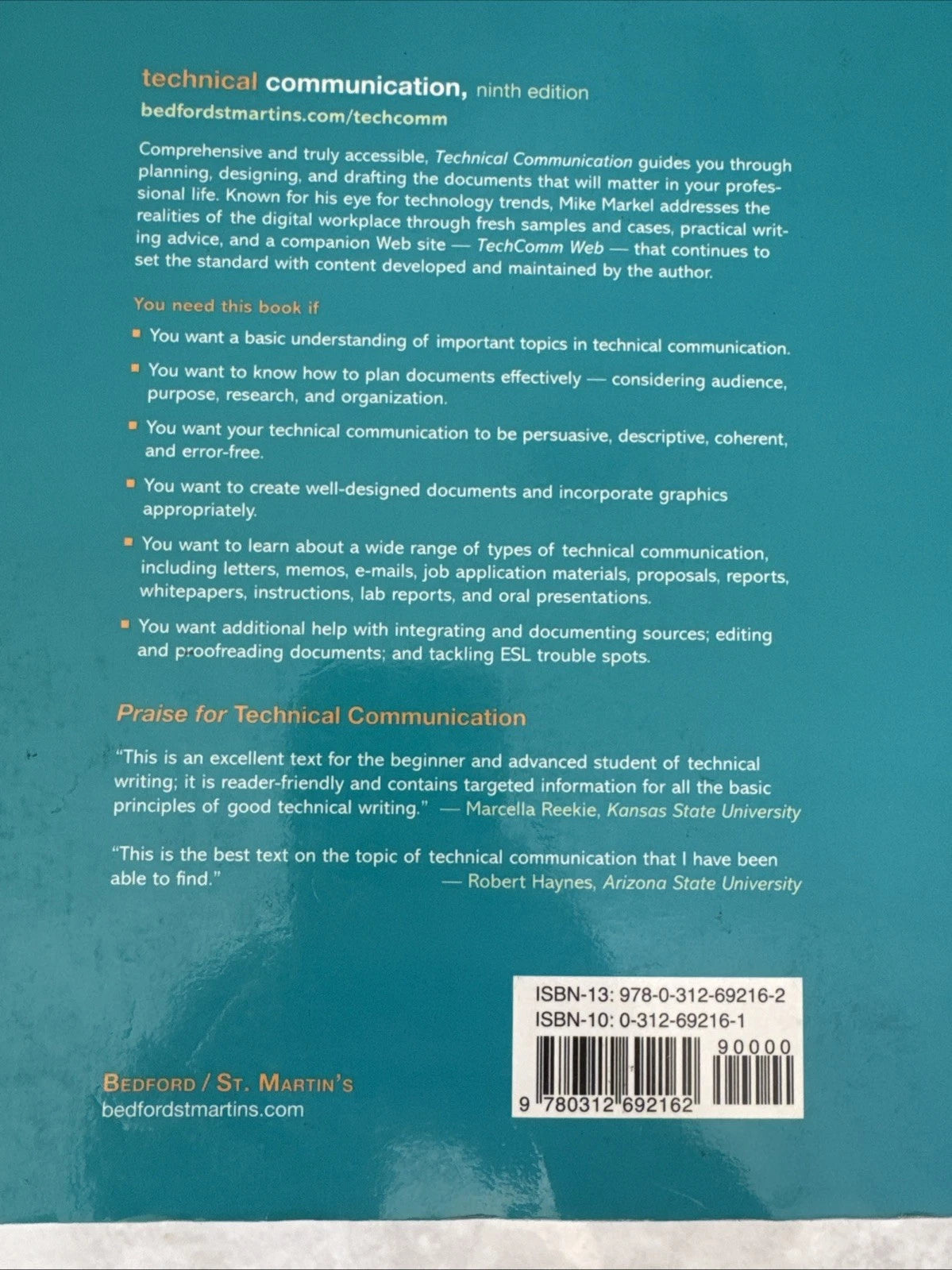 Technical Communication 9th Edition Mike Markel Paperback College Textbook