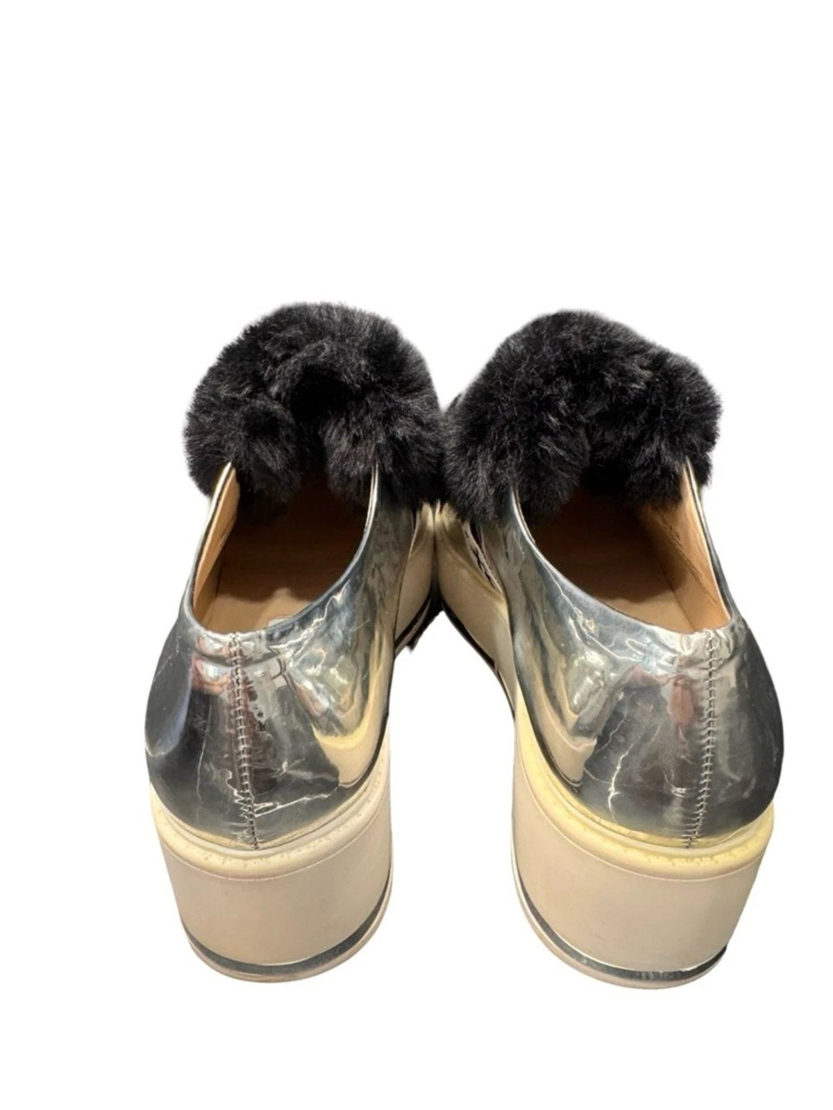 Karl Lagerfeld Paris Birdie Sneaker Mule Women's 8 Silver Fur Platform Slip On