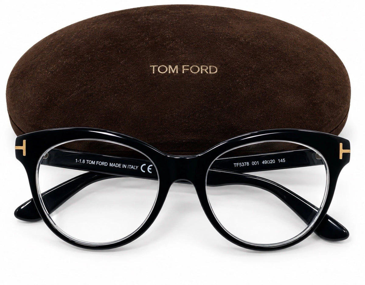Tom Ford TF5378 001 Eyeglasses Black Gold Cat Eye 49-20-145 Italy w Case