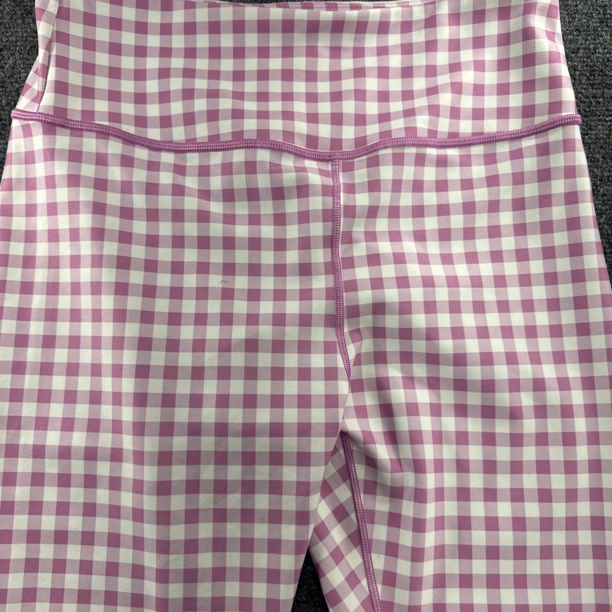 Peloton Leggings Womens L Pink White Gingham Check High Rise Logo Workout Pants