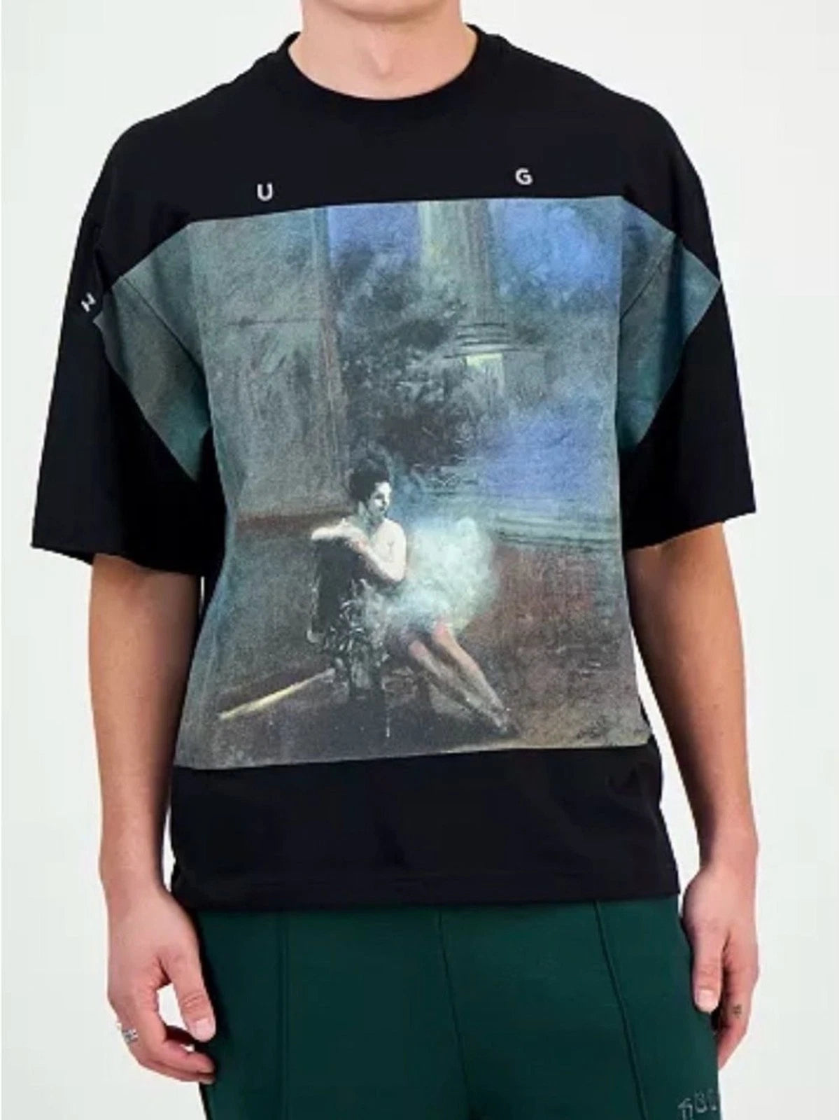Hugo Boss Oversized Graphic T Shirt Mens XL Art Print Embroidered Cotton