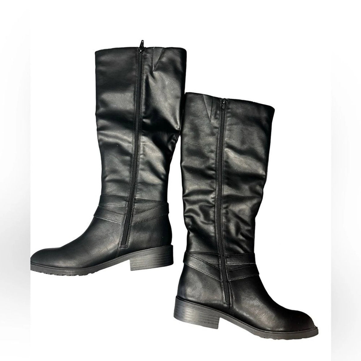 Style & Co Black Over The Knee Boots Silver Buckles Women's Size 6.5 BNIB