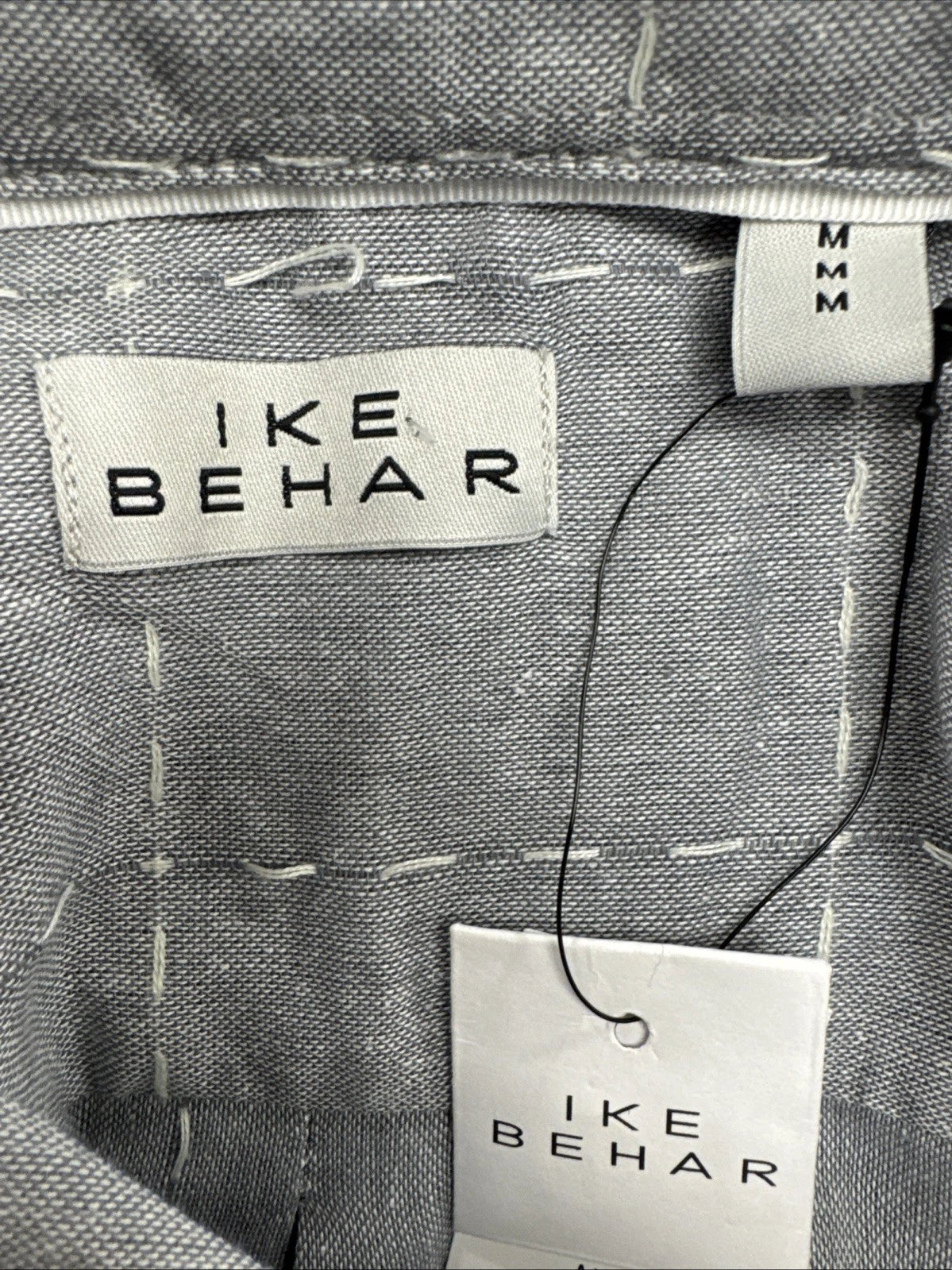 Ike Behar Linen Blend Camp Shirt Mens M Gray White Windowpane NWT