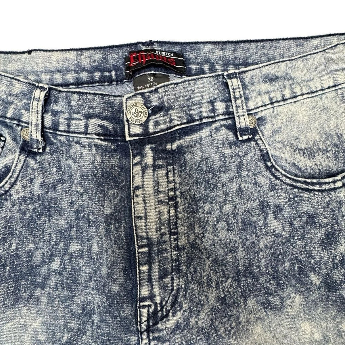 Chams Stretch Straight Jeans Men's 38x30 Blue Acid Wash Denim Y2K