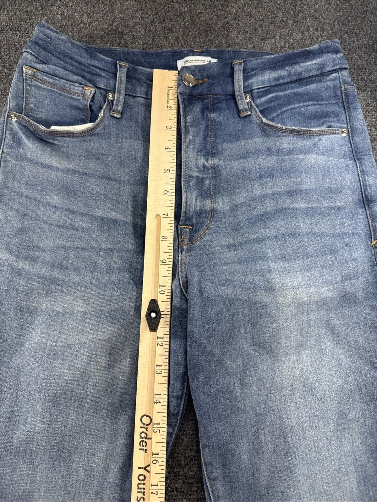 Good American Good Waist Jeans Women 12/31 Blue Raw Frayed Hem Stretch