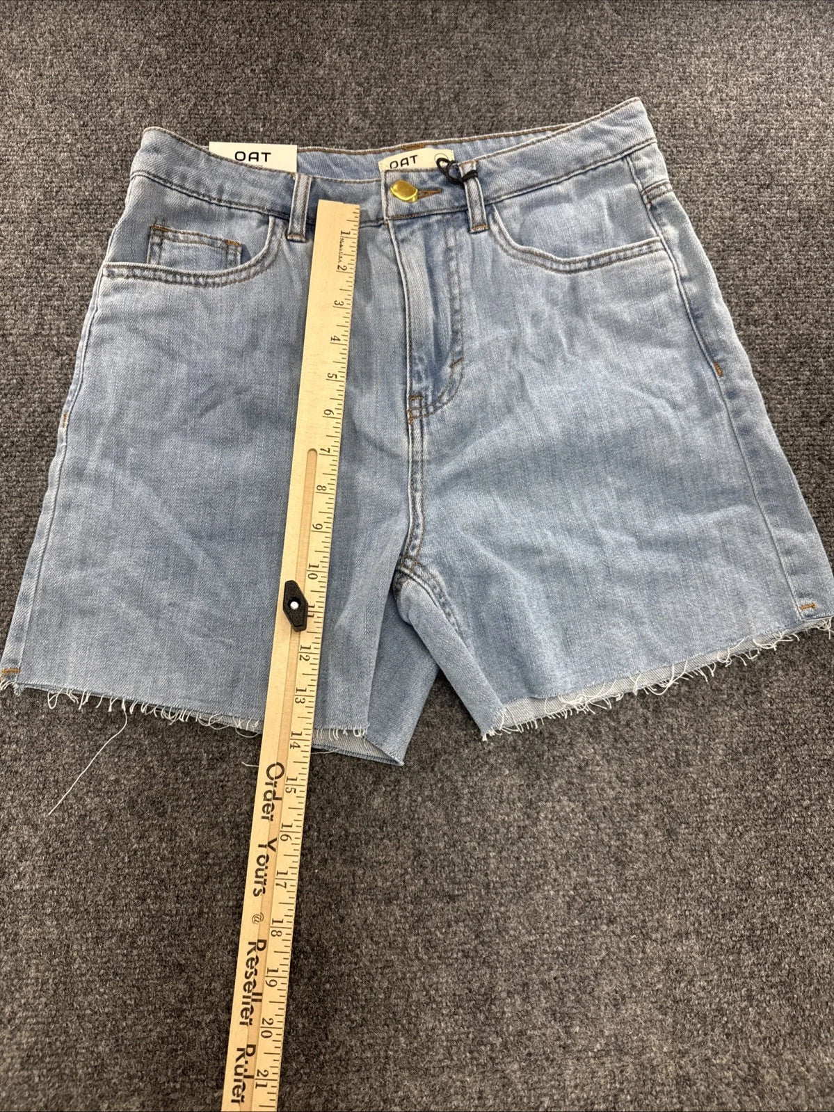 OAT New York Cloud Luxe Denim Shorts 28 Light Wash High Rise Raw Hem NWT