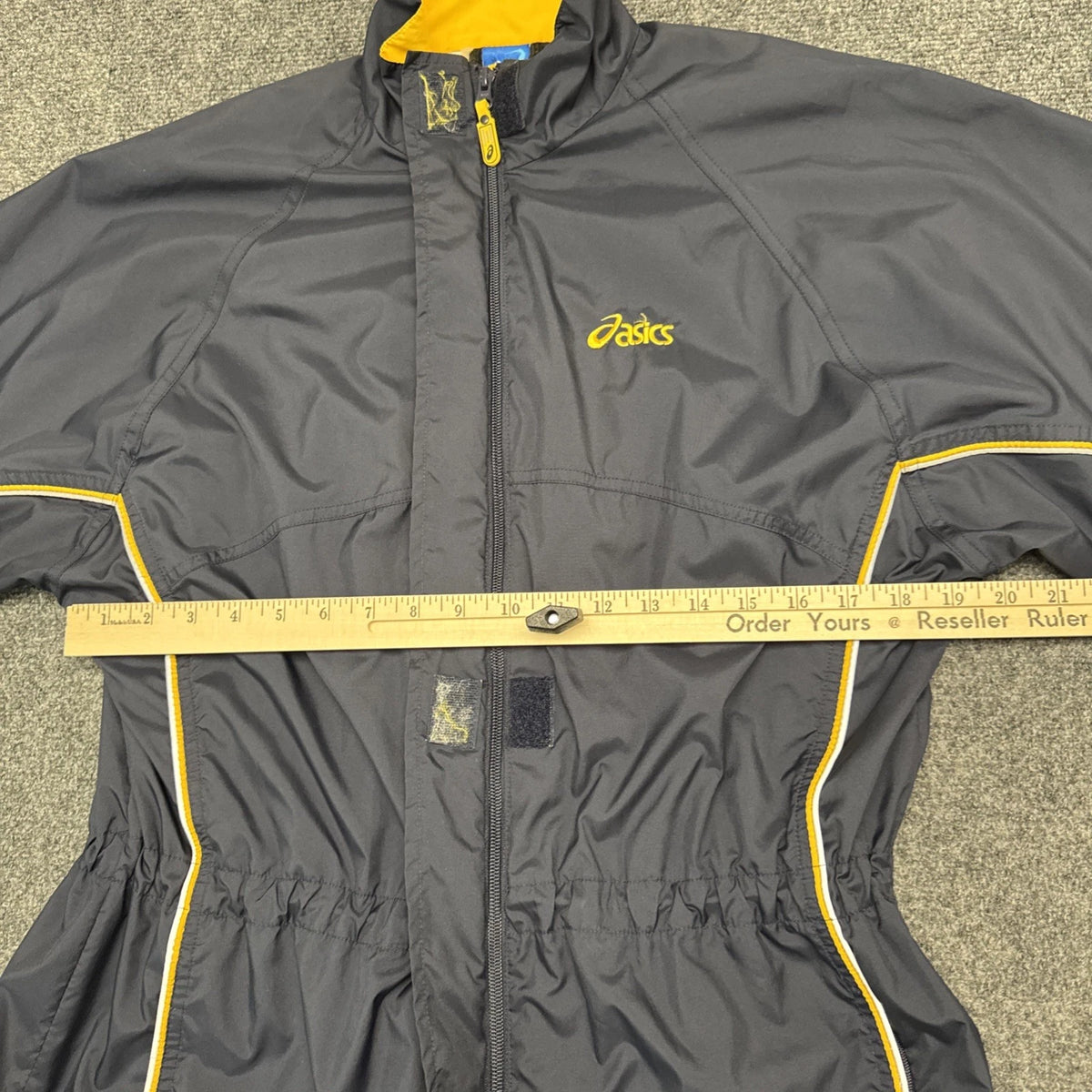 Vintage ASICS Women’s Windbreaker Navy Yellow Full Zip Lightweight Running Coat