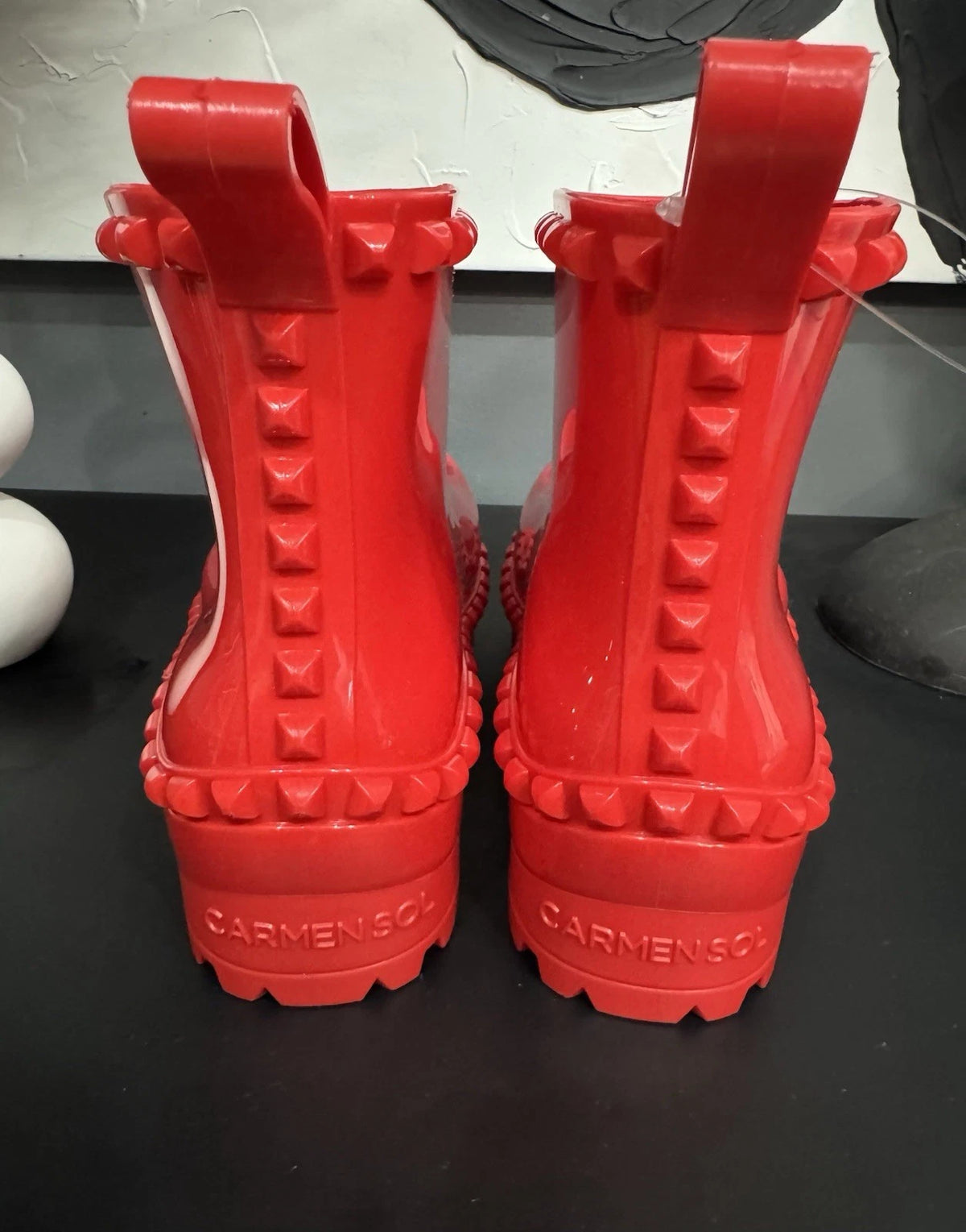 Carmen Sol Graziano Jelly Rain Boots Women’s 6 Red Studded Italy BNWOT