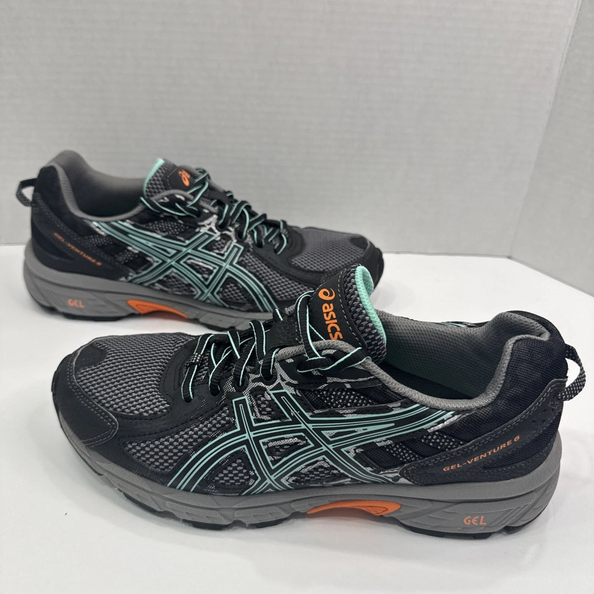 ASICS Gel Venture 6 Women's 9 Black Teal Orange Trail Shoes T7G6Q