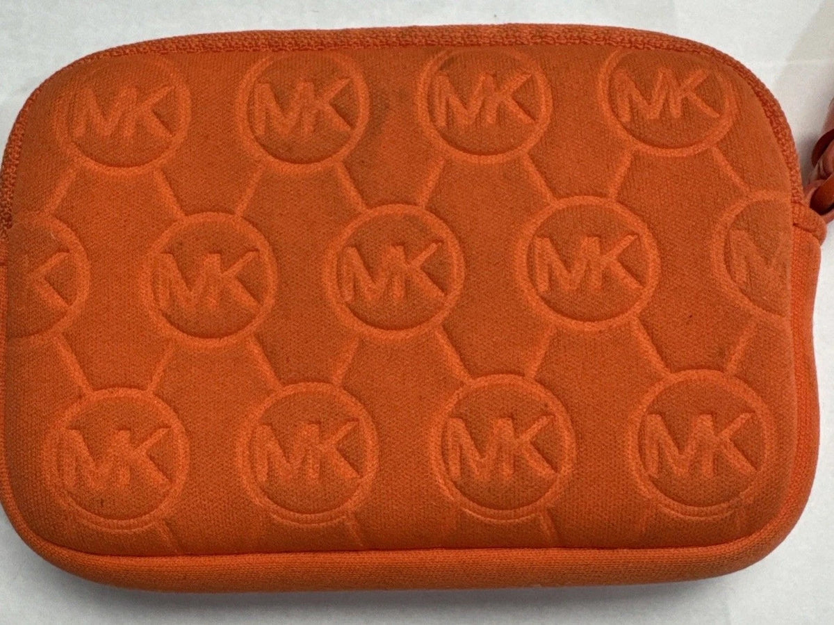 Michael Kors Orange Embossed Logo Neoprene Wristlet Zip Pouch Clutch Wallet