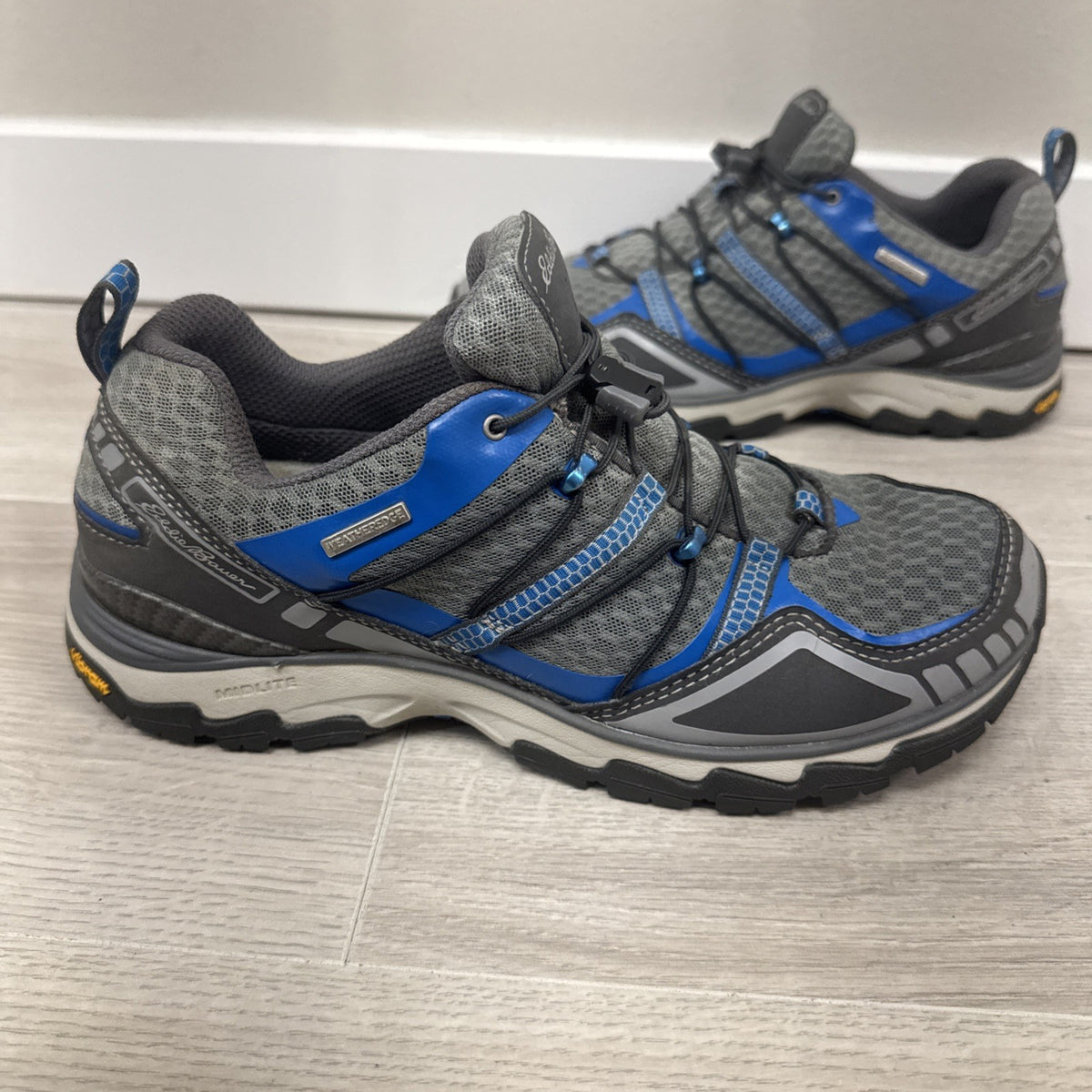 Eddie Bauer Waterproof Vibram Trail Hiking Shoes Gray Blue Men's Size 8.5