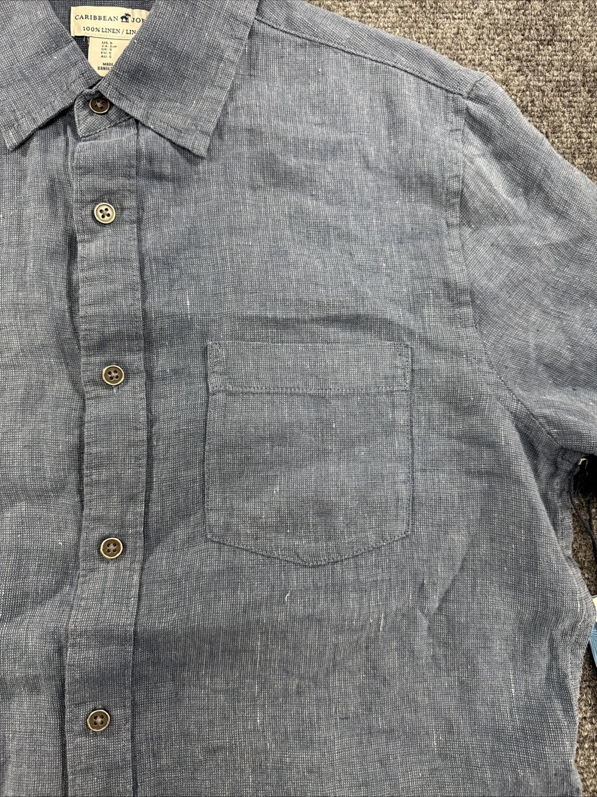 Caribbean Joe Linen Shirt Mens S Blue Short Sleeve Button Up NWT Beach Resort
