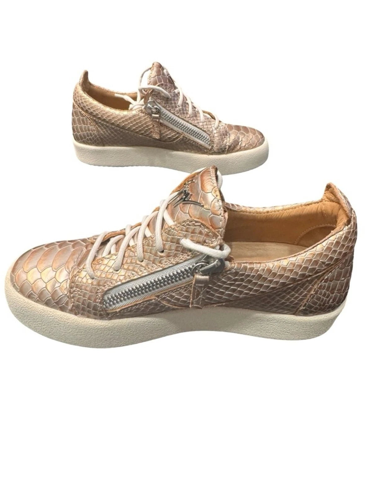Giuseppe Zanotti Frankie Gold Python Leather Sneakers EU 38 Double Zip Italy