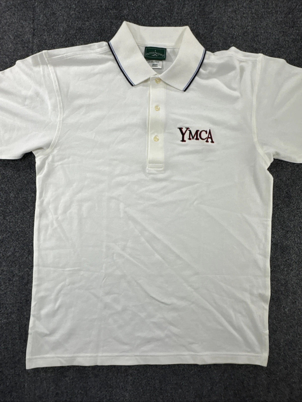 Outer Banks YMCA Polo Shirt Men’s Medium White Performance Golf Casual Uniform