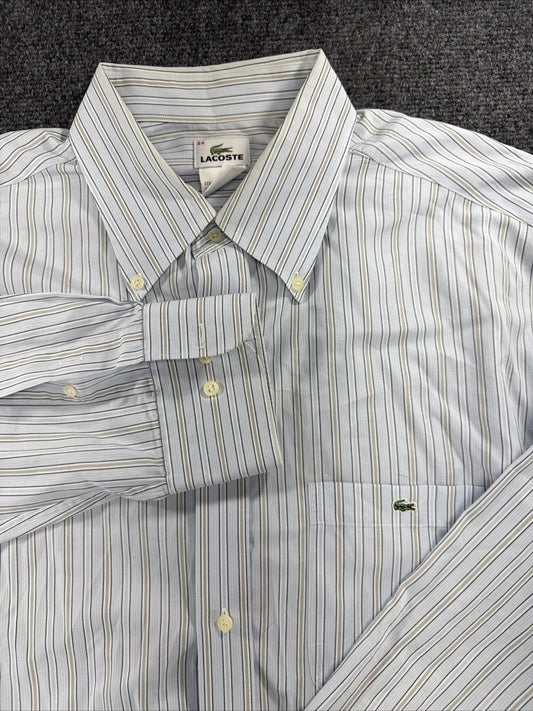 Vintage Lacoste Shirt Men’s 44 XL Light Blue Stripe Hong Kong Cotton Button Down