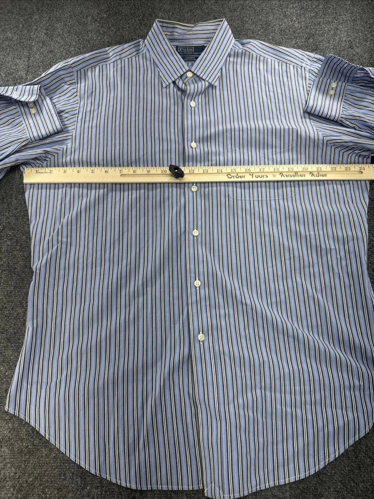 Polo Ralph Lauren Andrew Mens 16.5 34-35 Blue Stripe Cotton Shirt NWOT