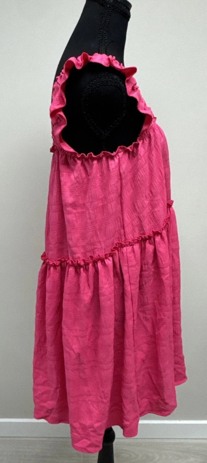 SHEIN Pink Ruffle Strap Babydoll Mini Dress Women’s Small US 4 Cottagecore