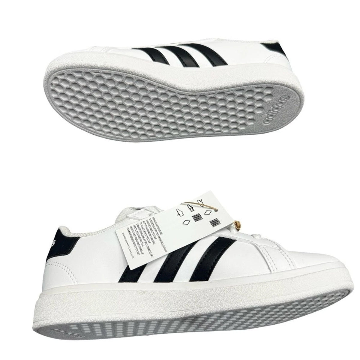 adidas Grand Court 2.0 K Kids 2 White Black GW6511 New with Box