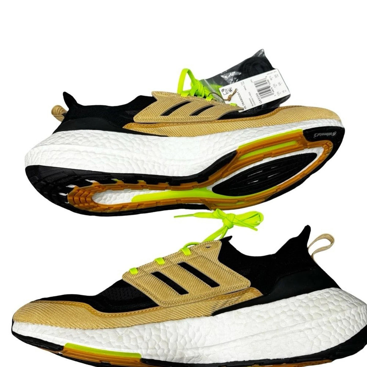 adidas Ultraboost 21 GX5254 Mens 14 Black Beige Signal Green BNIB Laces