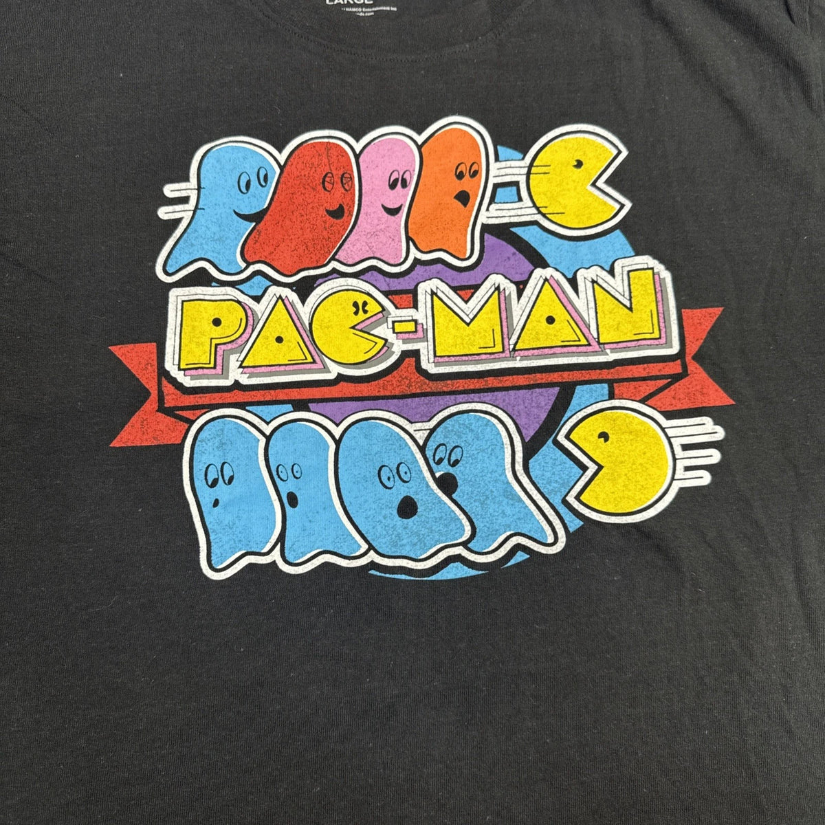 Pac Man Graphic T Shirt Mens Large Retro Video Game Gaming Tee Black BNWT
