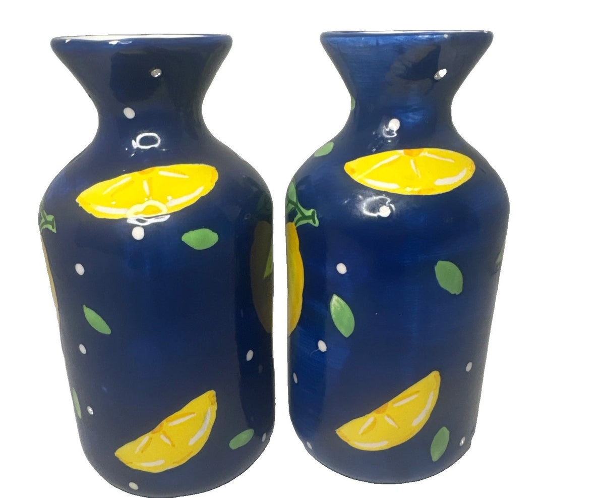 Bella Casa by Ganz Lemon Ceramic Pitchers Set of 2 Blue Green Yellow 6”