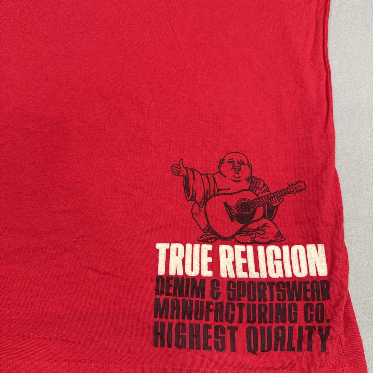 True Religion Mens XL Red Buddha Logo T Shirt Short Sleeve Graphic EUC