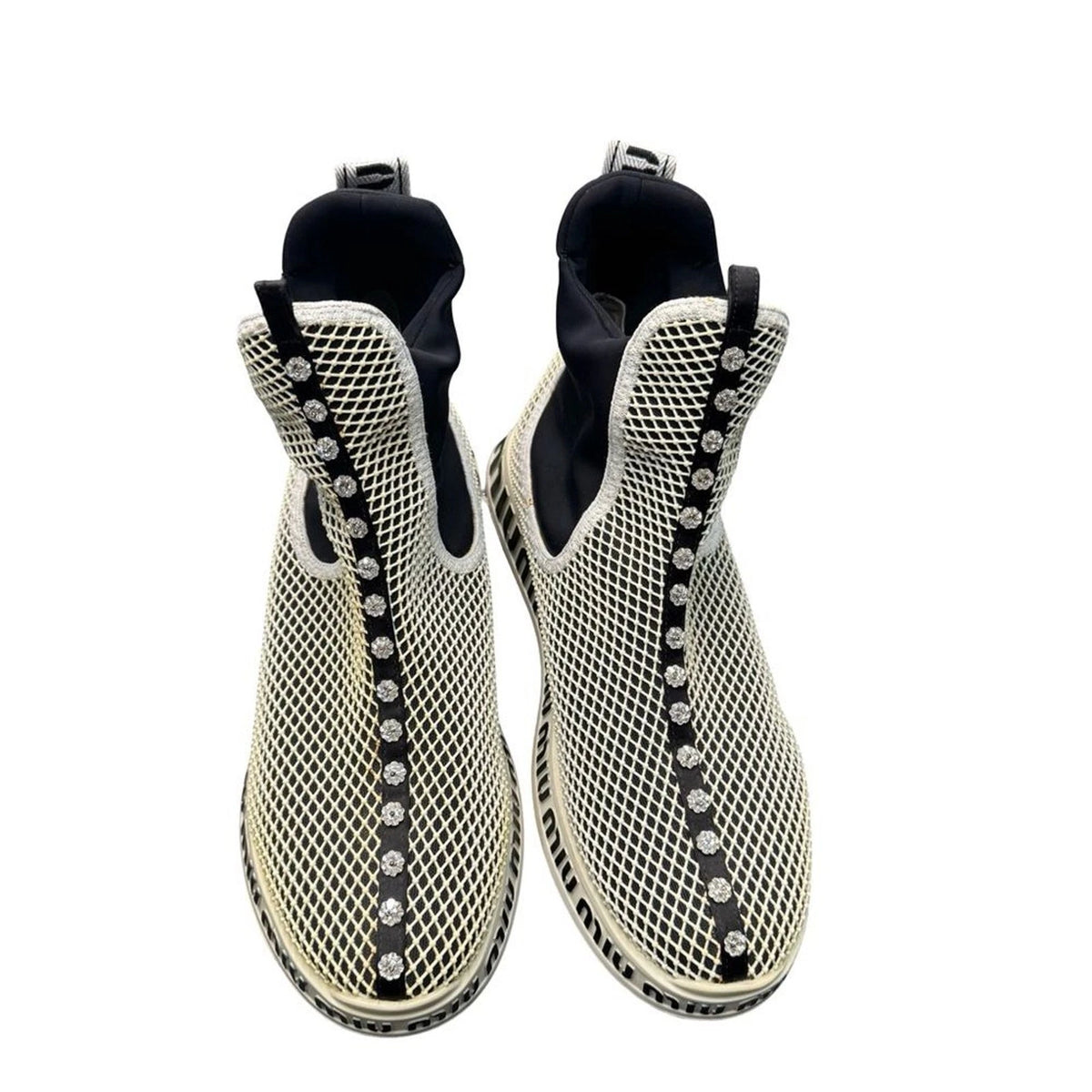 Miu Miu Crystal Mesh Slip-On Sneakers Women’s EU 39 Black White Italy